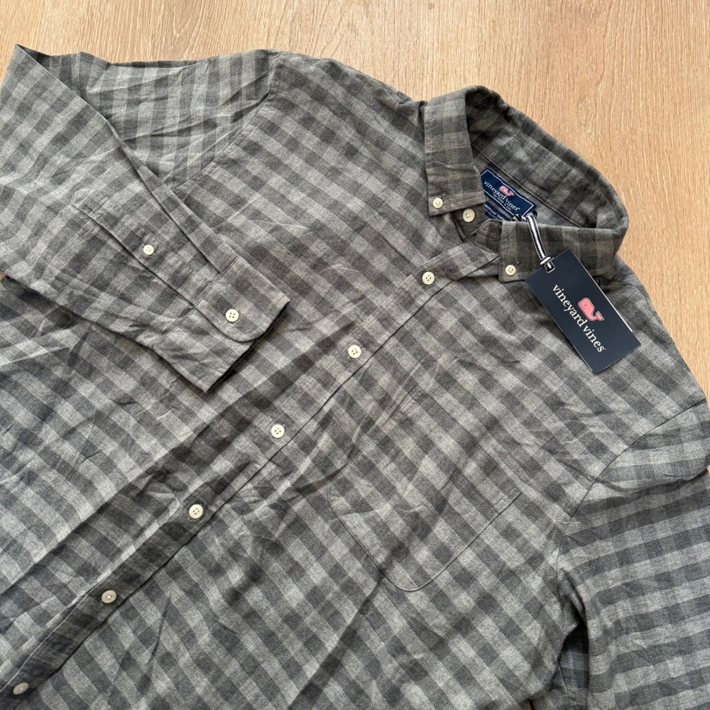 Vineyard Vines Murray Slim Fit Shirt Mens XL Gray Harbor Check Oxford‎ NWT